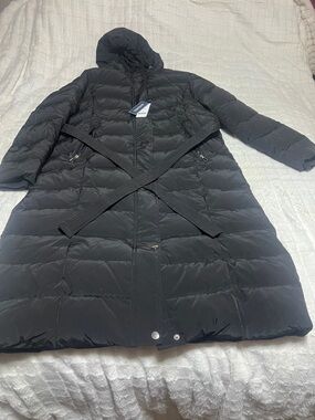 Nutexrol Long Hooded Black Puffer Coat with Belt